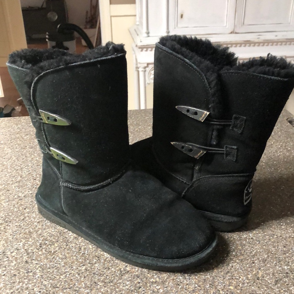 BearPaw Black boots suede sheepskin wool Abigail